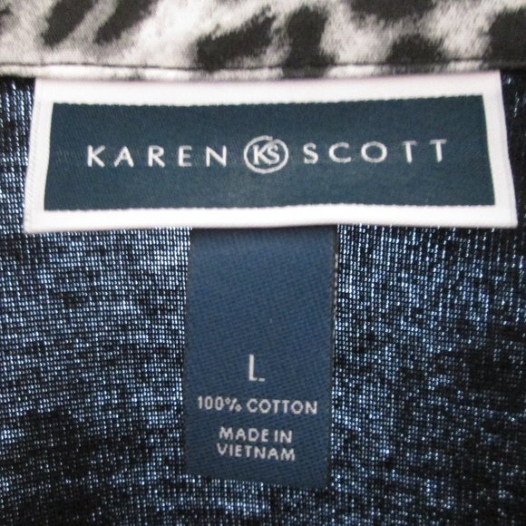 Karen Scott Womens Black w\ Leapord Print Collar\Cuffs  Pullover Shirt  … - Picture 3 of 4